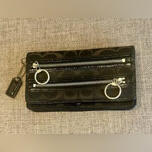 Black Coach Wallet with Silver Zipper Details